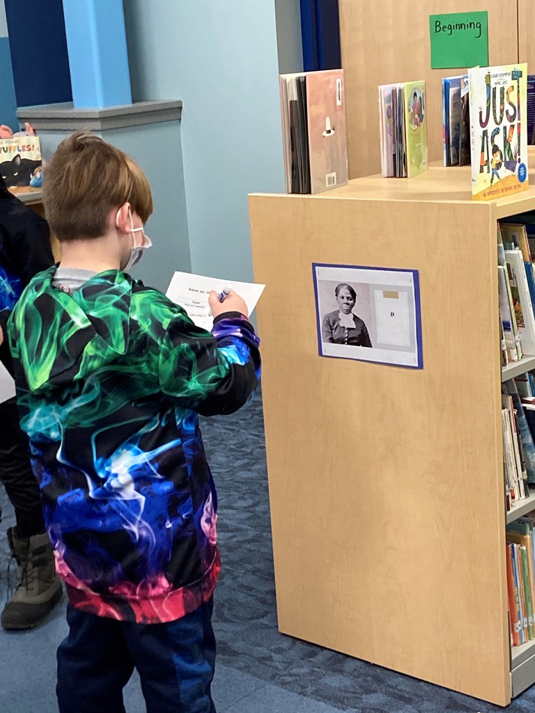 The pictures in the library were used as a pre-assessment for my Black History Month unit in 2nd grade. Students visit each picture and try to match the picture to the person’s name. I then use the data to determine who we should focus on during the unit. So far we will learning about Frederick Douglass, Ruby Bridges and Harriet Tubman.
