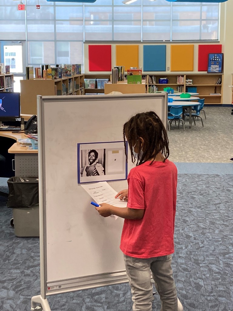 The pictures in the library were used as a pre-assessment for my Black History Month unit in 2nd grade. Students visit each picture and try to match the picture to the person’s name. I then use the data to determine who we should focus on during the unit. So far we will learning about Frederick Douglass, Ruby Bridges and Harriet Tubman.