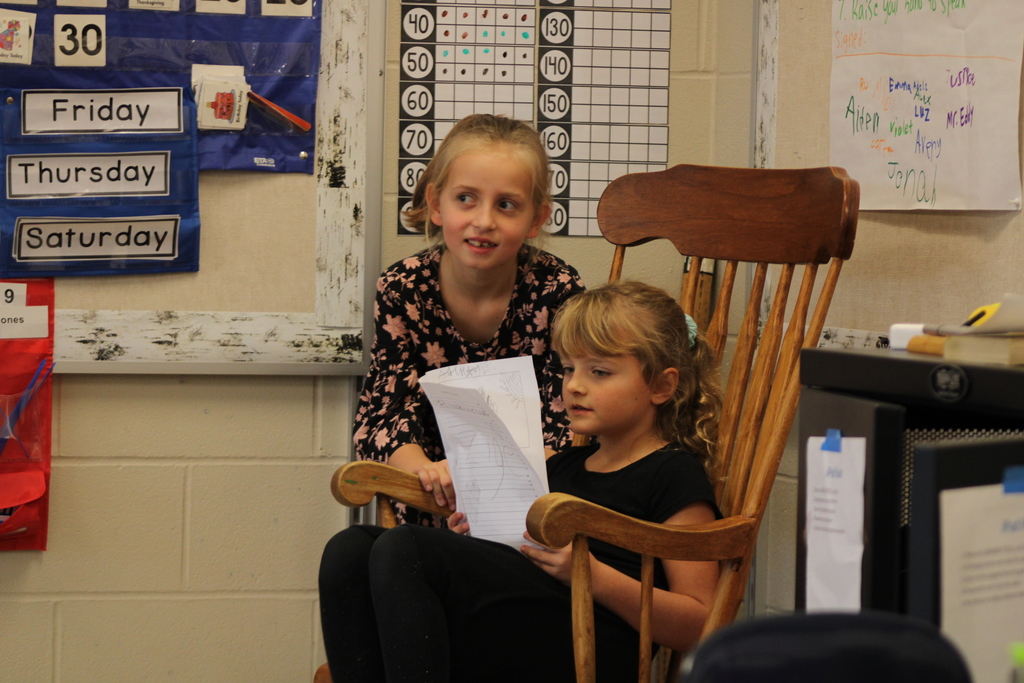 Two students reading their story.